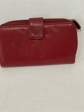 Guang Tong Genuine Leather RFID Checkbook Wallet Red Zip Around Organizer Clutch